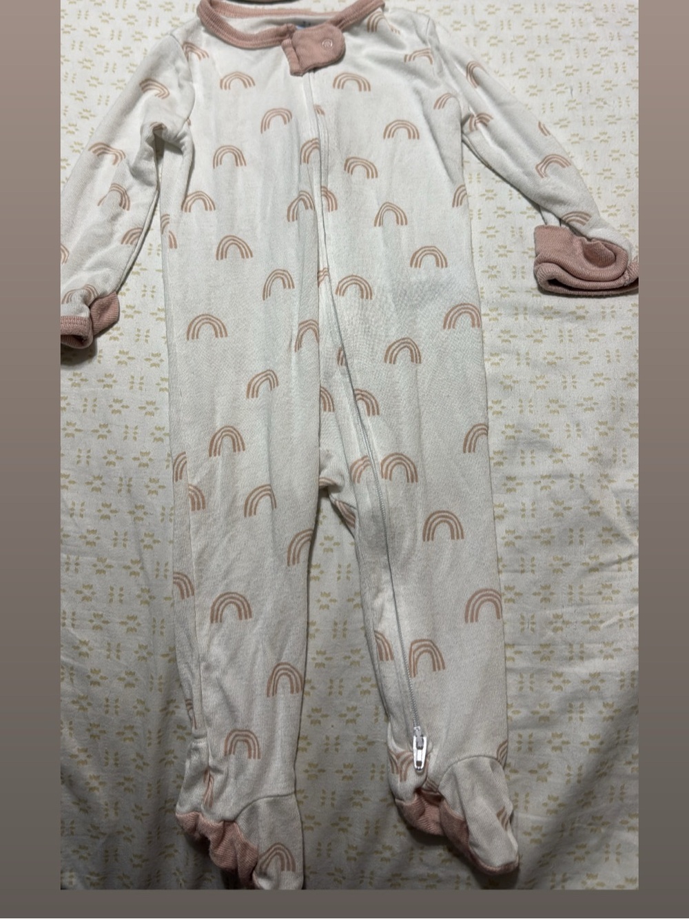 cloud island Cream One-Piece Footie with Dusty Pink Rainbows